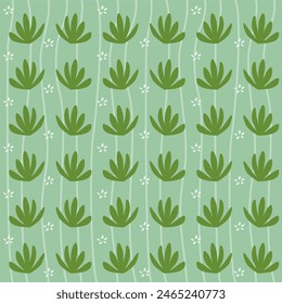 green leaf or grass hand drawn seamless pattern background