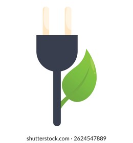 Hoja verde que crece a partir de un enchufe eléctrico que simboliza la energía renovable y la conservación del medio ambiente