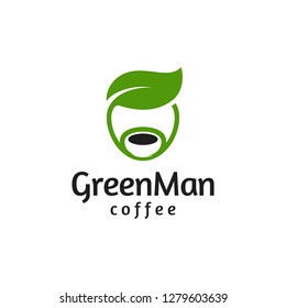 Green Leaf with Hair Man Head Face People and Coffee Mug Logo Design Inspiration
