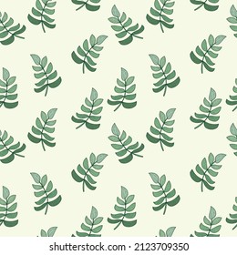 green leaf hand drawing doodle style vector illustration Seamless pattern on yellow background design wallpaper.