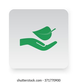 Green Leaf In Hand icon on white app button