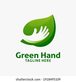 Green leaf hand logo design