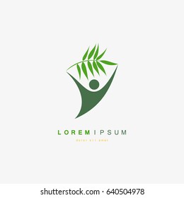 Green leaf in hands. Vector illustration