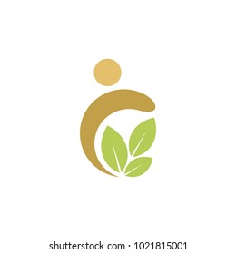 green leaf happy man vector logo