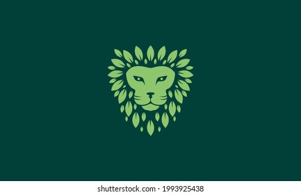 green leaf with head lion logo vector icon illustration design