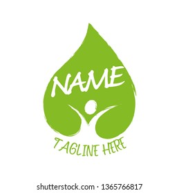 Green leaf and healthy human icon or symbol logo. Save the world- vector