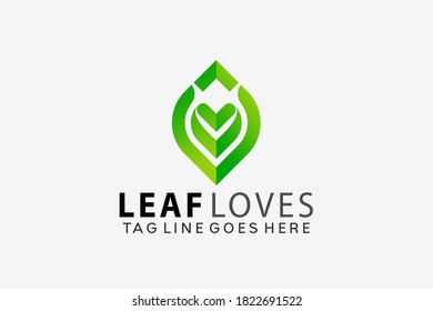 Logotipo de diseño de vectores de diseño con el corazón de hojas verdes. Ilustración con el concepto de amor.