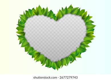 Green leaf heart frame eco nature border.