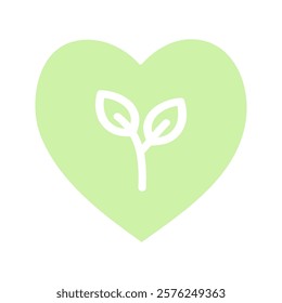 Green leaf heart icon. Nature, ecology, environment, care concepts. Flat decorative vector design isolated illustration.