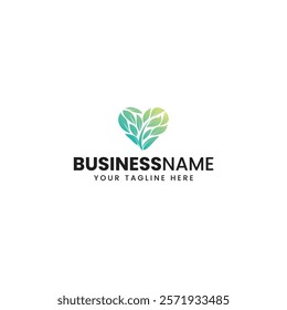 Green Leaf Heart Logo Design