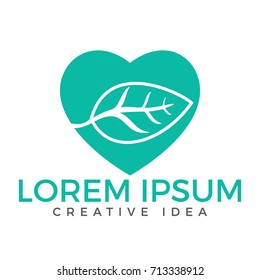 Green Leaf Heart Logo design. Eco Natural Organic Logotype concept icon.