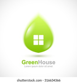 Green leaf house concept icon.