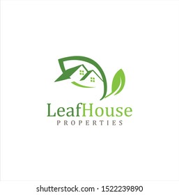 Green Leaf House Logo Design Concept Illustration. Healthy Home Logo Design Nature. Green Real estate Logo Icon