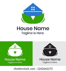  Green leaf house logo design