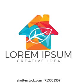 Green Leaf House Logo design. Eco Natural Organic Logotype concept icon.