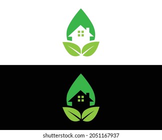 Green leaf house logo and icon design concept vector template.