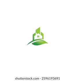 green leaf house logo icon element technology
