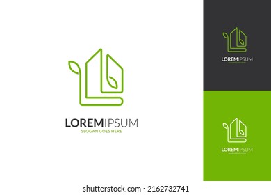 Green Leaf House Logo Linear Line Stock Vector (Royalty Free ...
