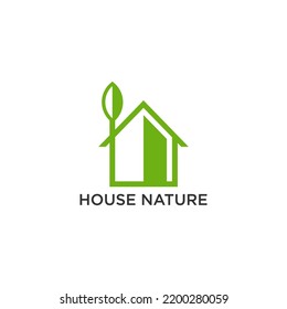 Green leaf house logo house nature logo.