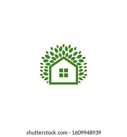 Green Leaf House Logo Vector