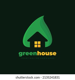 Hoja verde y casa para el logo moderno de la casa verde