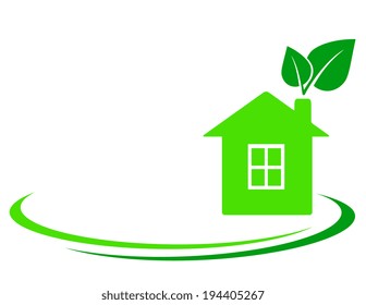 green leaf and house with place for text