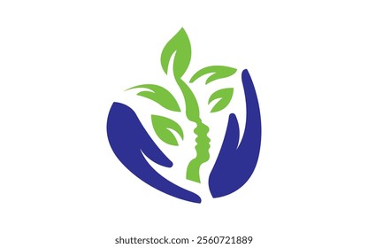Green leaf human face Care, Herbal Care, Herbal Medicine Logo Vector