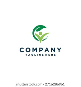Green Leaf Human Figure Wellness Logo
