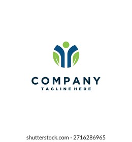 Logo de bienestar de figura humana de hoja verde