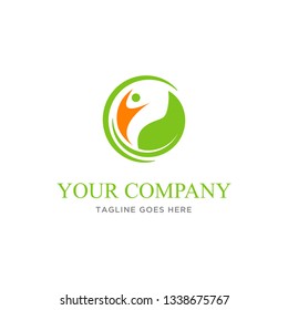Green Leaf with human illustration Logo design template