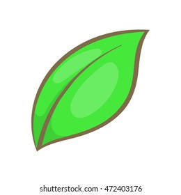 Green leaf icon in cartoon style isolated on white background. Plant symbol
