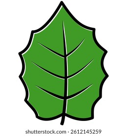 Green Leaf Icon with Flat Outline Offset Style