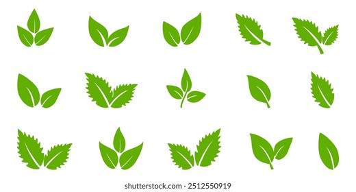 Ícone de folha verde em estilo plano, sobre fundo branco. ícone de folha definido. ícone natureza, ilustração de vetor folha.