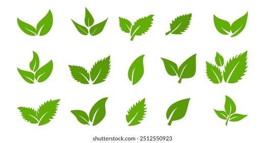 Icono de hoja verde en estilo plano, sobre fondo blanco. conjunto de iconos de hoja. icono de la naturaleza, Ilustración vectorial de la hoja.
