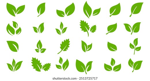 Icono de hoja verde en estilo plano, sobre fondo blanco. conjunto de iconos de hoja. icono de la naturaleza, Ilustración vectorial de la hoja.