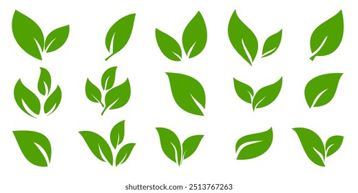 Green leaf icon in flat style, on white background. leaf icon set. nature icon, leaf vector illustration.