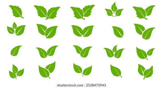 Ícone de folha verde em estilo plano, sobre fundo branco. ícone de folha definido. ícone natureza, ilustração de vetor folha.