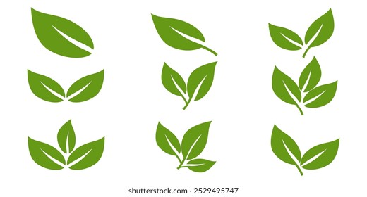 Green leaf icon in flat style, on white background. leaf icon set. nature icon, leaf vector illustration.