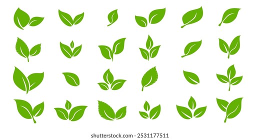 Green leaf icon in flat style, on white background. leaf icon set. nature icon, leaf vector illustration.