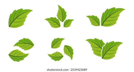 Icono de hoja verde en estilo plano, sobre fondo blanco. conjunto de iconos de hoja. icono de la naturaleza, Ilustración vectorial de la hoja.