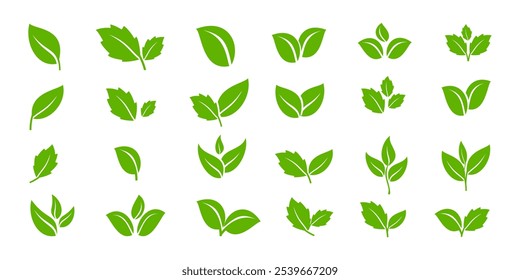 Green leaf icon in flat style, on white background. leaf icon set. nature icon, leaf vector illustration.