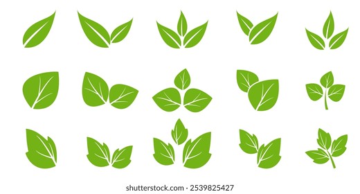 Green leaf icon in flat style, on white background. leaf icon set. nature icon, leaf vector illustration.