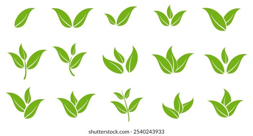 Green leaf icon in flat style, on white background. leaf icon set. nature icon, leaf vector illustration.