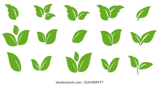 Green leaf icon in flat style, on white background. leaf icon set. nature icon, leaf vector illustration.