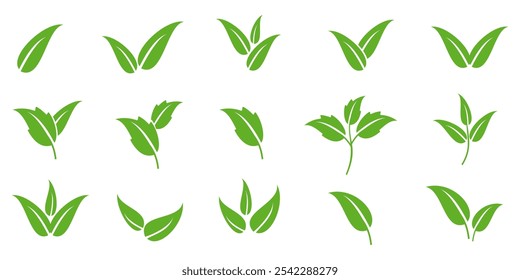 Green leaf icon in flat style, on white background. leaf icon set. nature icon, leaf vector illustration.
