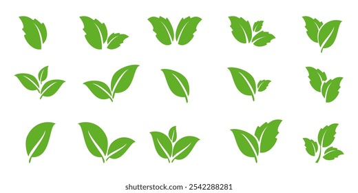 Ícone de folha verde em estilo plano, sobre fundo branco. ícone de folha definido. ícone natureza, ilustração de vetor folha.
