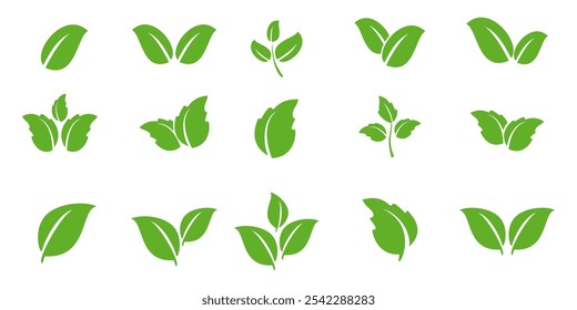 Green leaf icon in flat style, on white background. leaf icon set. nature icon, leaf vector illustration.