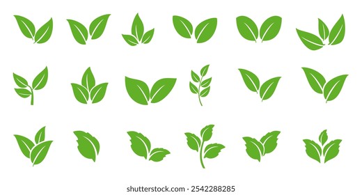 Green leaf icon in flat style, on white background. leaf icon set. nature icon, leaf vector illustration.