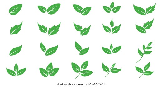 Ícone de folha verde em estilo plano, sobre fundo branco. ícone de folha definido. ícone natureza, ilustração de vetor folha.
