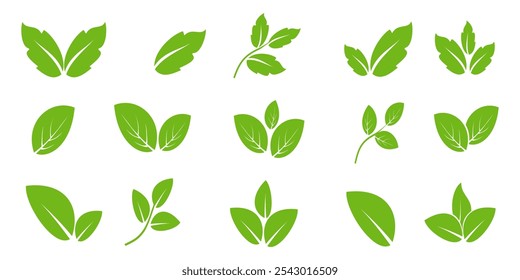Green leaf icon in flat style, on white background. leaf icon set. nature icon, leaf vector illustration.